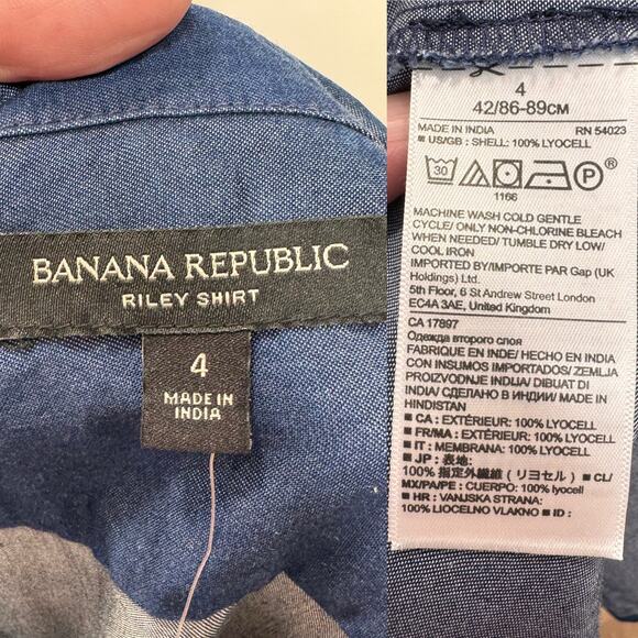 NWT Banana Republic Chambray Cold Shoulder Riley Shirt Blue Preppy Work Size 4 - Picture 9 of 11